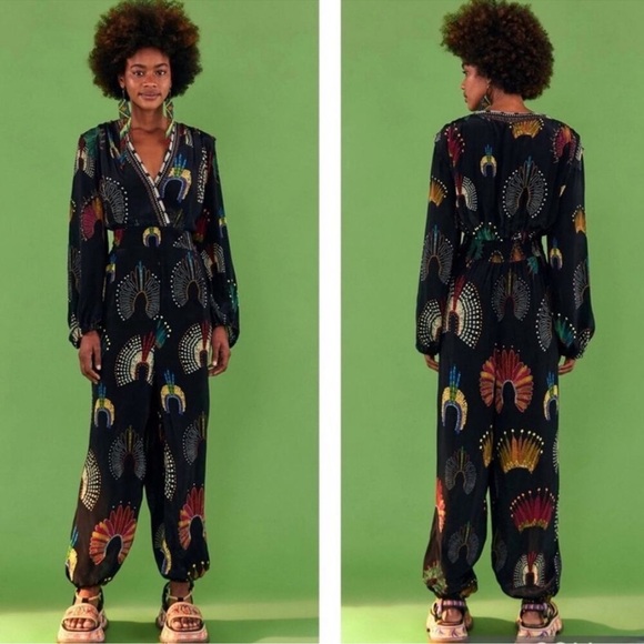 FARM Rio Pants - Farm Rio Wonderful Headdress Longsleeve Jumpsuit NEW